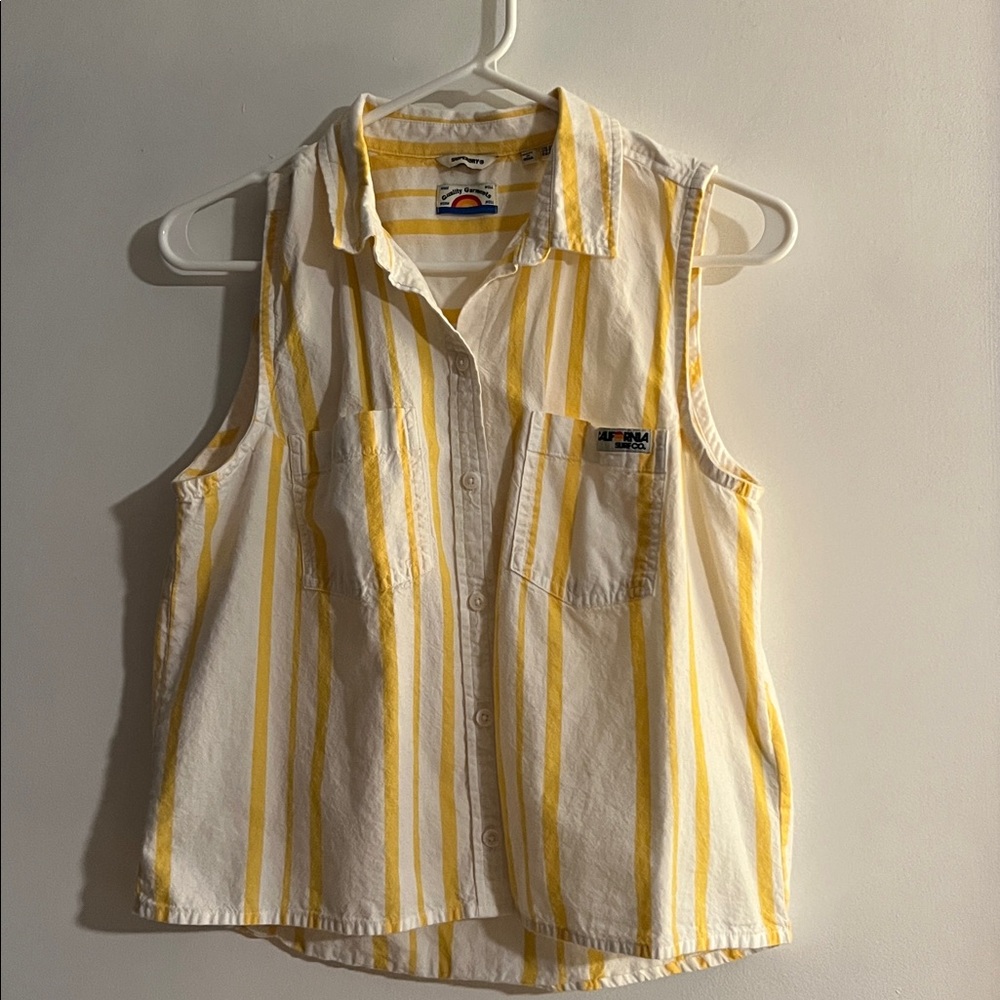 Superdry Yellow and White Striped Button Down Tank